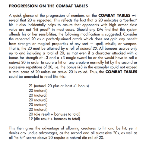 "Progression On The Combat Tables," an excerpt from Page 82 of the First Edition AD&D Dungeon Masters Guide.