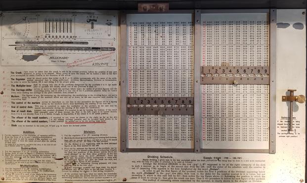picture of instructions for the
"Millionare" mechanical calculator from the Mint Museum in New Orleans.