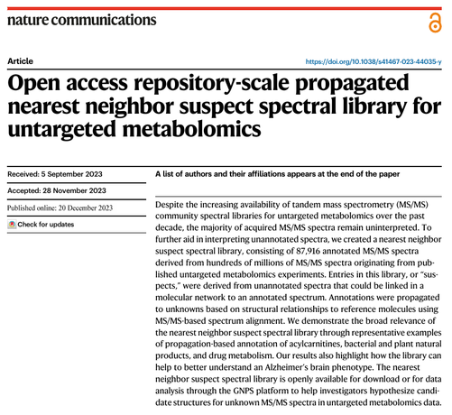 Open access repository-scale propagated nearest neighbor suspect spectral library for untargeted metabolomics