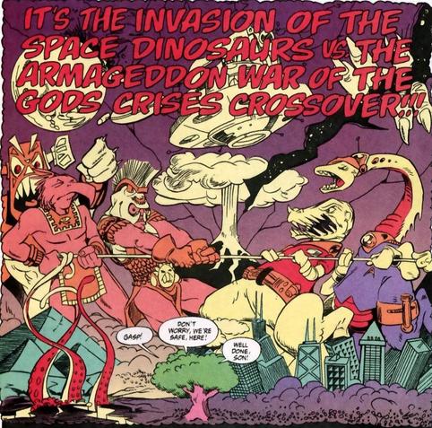 Rêve extrêmement bordélique et fantaisiste de Stanley !

" C'est l'invasion des dinosaures de l'espace versus de la guerre d'armaggedon des Dieux des Crises de Crossover".