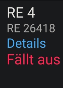 Screenshot von bahn.expert
RE4
RE 26418
Details
Fällt aus