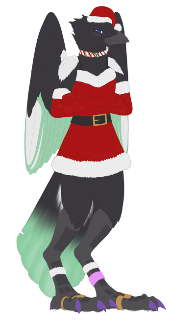A rather flustered Magpie in a skimpy Christmas clothing