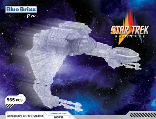 Klingon Bird of Prey made from clear bricks

BlueBrixx