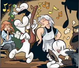 Tous les personnages principaux de Bone du côté gentil préparent Noël. Cuisine, musique et sapin !