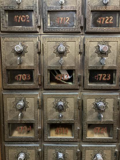 Brass numbered mail boxes