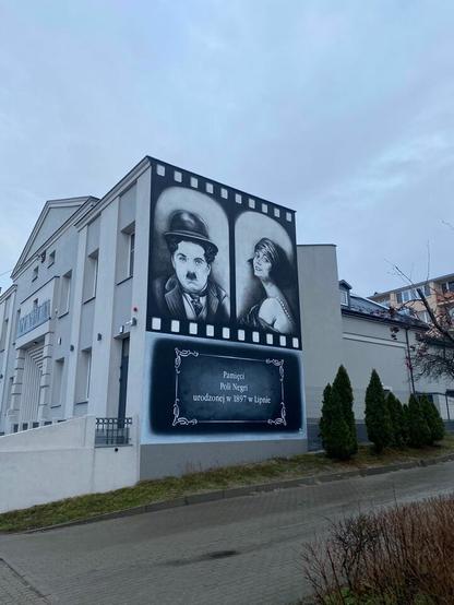 Mural by Karolina Łagodzińska-Mańkowska in Lipno (Poland) dedicated to Pola Negri and Charlie Chaplin