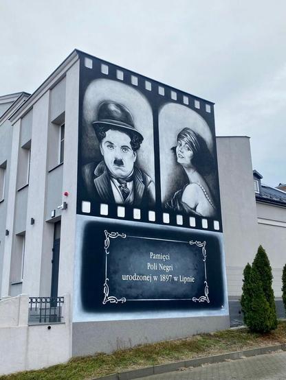 Mural by Karolina Łagodzińska-Mańkowska in Lipno (Poland) dedicated to Pola Negri and Charlie Chaplin