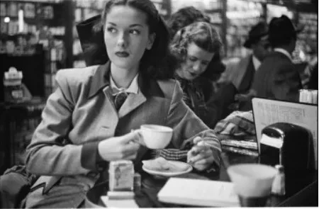 Rosemary Williams drinking coffee, 1949 by Stanley Kubrick