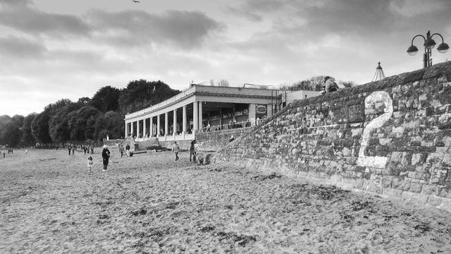Barry island beach in black and white taken on a shitty camera