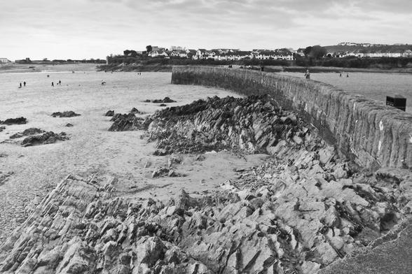 Barry island beach in black and white taken on a shitty camera