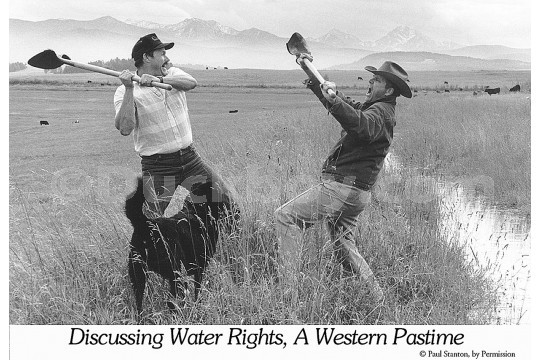 cartoon - discussing water rights, a western pasttime