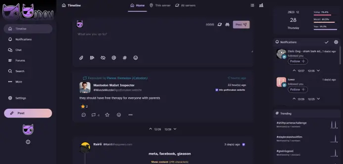 A screenshot of catodon.social's home page.