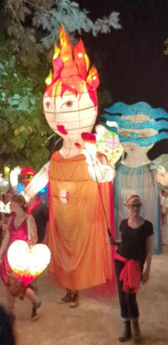 A red fire goddess street lantern