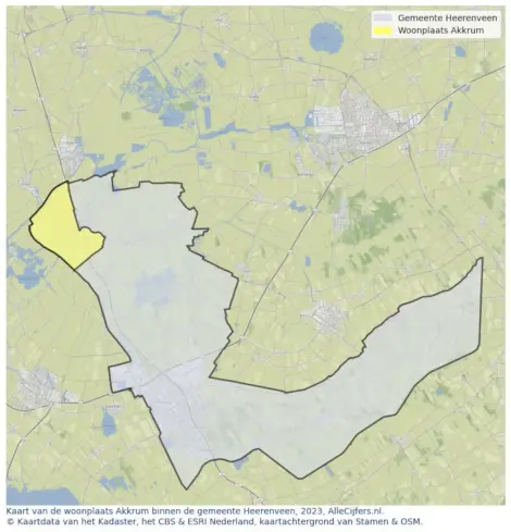 kaart woonplaats akkrum - kadaster CBS ESRI van Stamen OSM