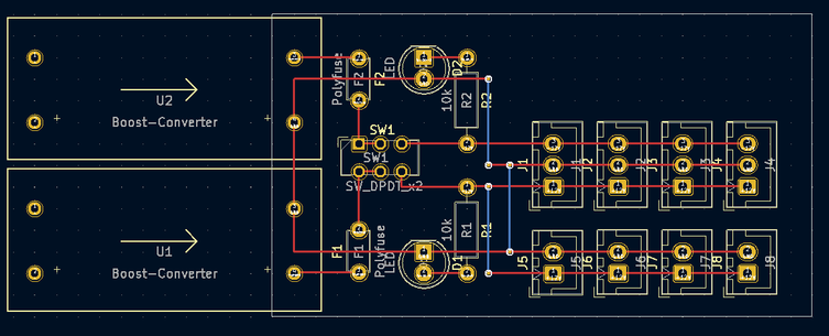 planned perfboard layout using KiCad PCB editor
