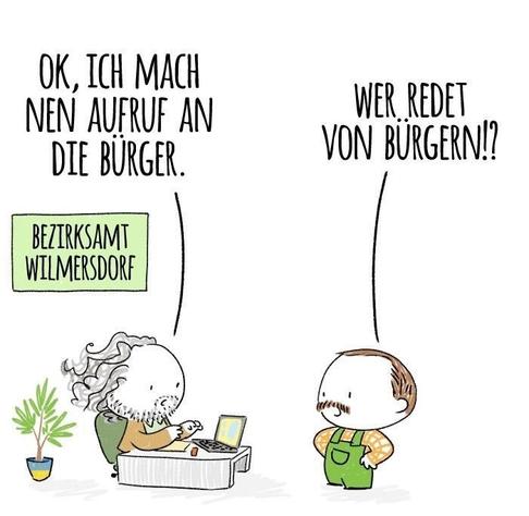 Panel 2: The mayor replies: okay, I‘ll make a public service announcements for the people. The gardener replies: who‘s talking about people?!