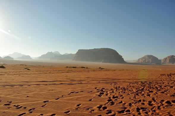 Desert with rocks in the distance