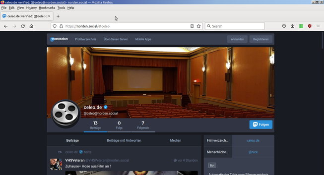 Screenshot https://norden.social/@celeo im Browser