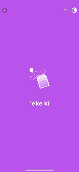 Screenshot from the Drops Hawaiian course showing a drawing of a teabag, and the caption “ʻeke kī”