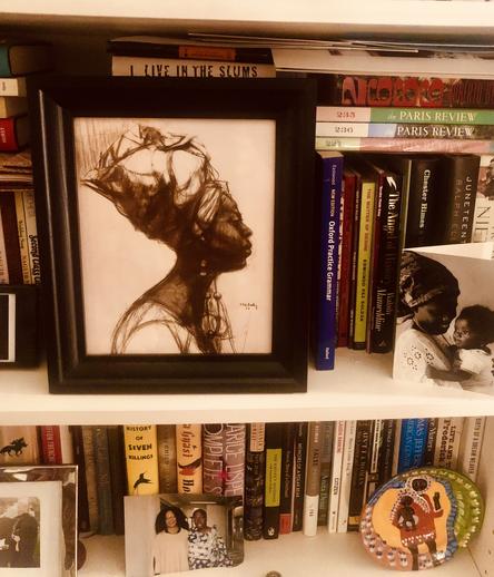 Painting by Herman Kofi Barley. Photograph by Prof. Fayemi. My bookshelf