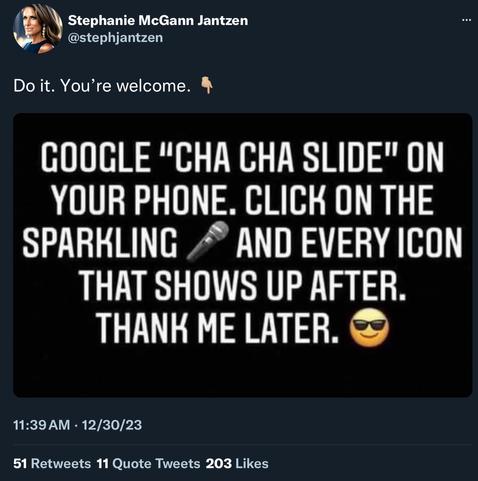 Google Cha Cha Slide, then click on the sparkle icon on the right.