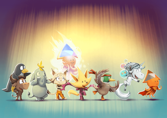 Drawing representing all the mascots in Framasoft's end-of-year 2023 campaign.