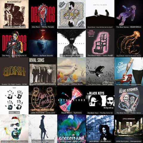A collage of various album covers with different font styles