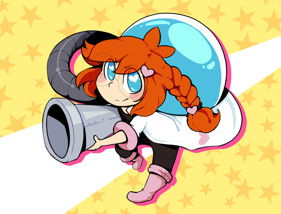 Penny posing with her contraption from WarioWare: Get it Together