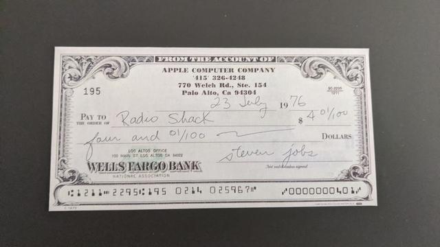 The cheque with Steve Jobs' writing on it, the writing slightly slopes up which will be fixed next time
