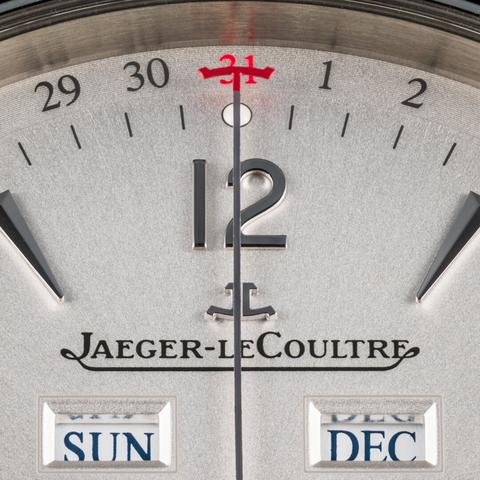 A square crop from the Jaeger-LeCoultre Master Control Calendar wristwatch – it would be showing Sunday as the day of the week and December as the month, but those are blurry in this photo.  The day of the month, the 31st, and the end of date hand pointing to that date are in focus.
