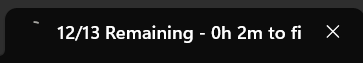The tab of a Windows Terminal showing a completion right with a small segment complete. Next is the text "12/13 Remaining 0h 2m to finish"