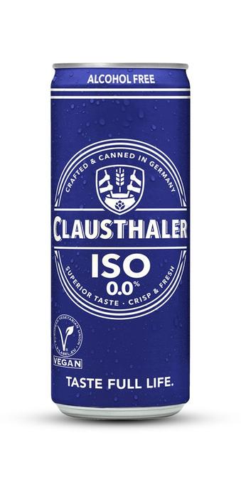 Clausthaler 0.0% ABV (Zero Alcohol) ISO. Image sourced from the brewery, due our packaged samples being dented.