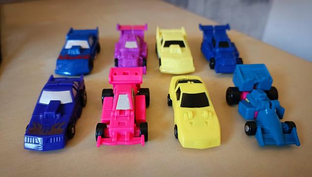 Now the four newer toys (back row) are joined by their OG1 counterparts (front row). MotorHead and Barricade stand out with their diffferent molds.