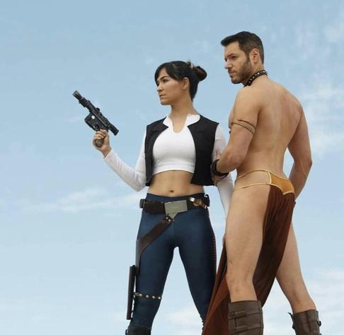 "Hana Solo & Slave Leo" photo that gender-swaps the two Star Wars characters & their clothes.