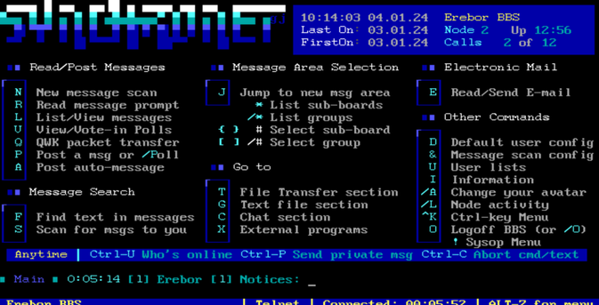Synchronet BBS command shell for Erebor BBS