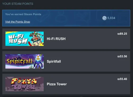 Steam order:
Hi-Fi RUSH
Spiritfall
Pizza Tower