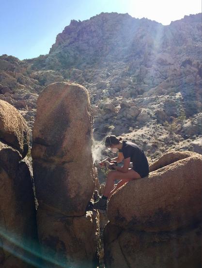 photo - sampling - precariously balanced rocks (PBRs) at Lovejoy Buttes, Mojave, CA