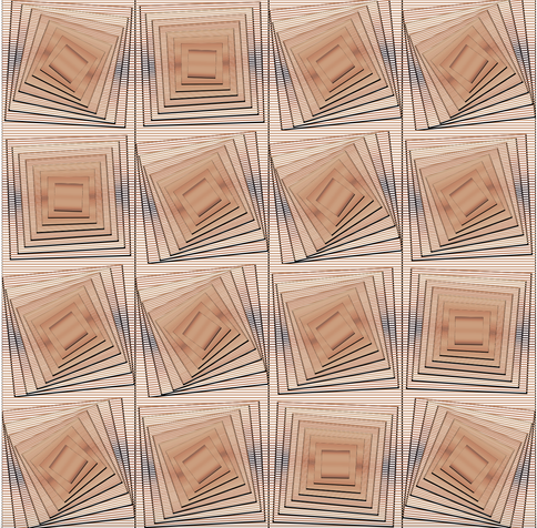 offset 4X4 grid of boxes in boxes, each box rotates and smaller. Each box divided vertically (though tipped) into a range of colors.
