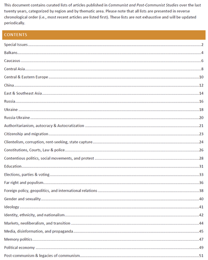 Table of contents for the CPCS Reading Lists - January 2024