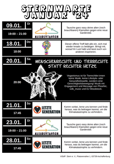 Sternwarte
Monatsprogramm
Januar 2024