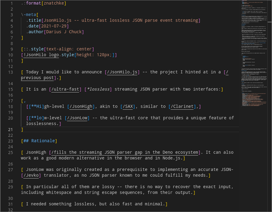 a demonstration of a document written in #Znatchke -- a simple document format based on #JDAML