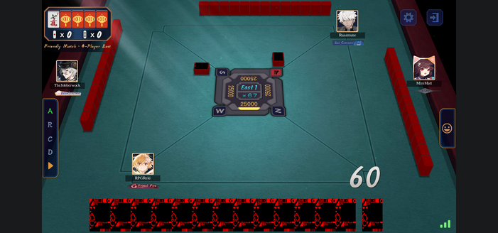 Riichi Mahjong Table in Mahjong Soul. All tiles are gliched.