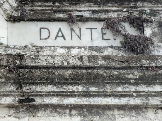 The Loggia Dante masonic lodge tomb in the St Louis 3 cemetery in Storyville, New Orleans.

A detail of the DANTE lettering over the top of the tomb.