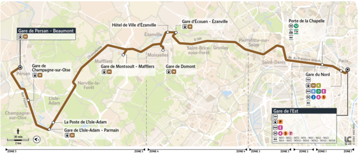 Plan de la ligne de bus 147 entre Paris et persan (Val d'Oise)