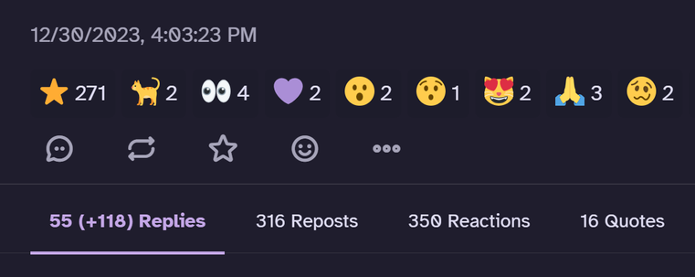 The tabs under the focused post, where you can see the number of direct replies but also the total number of subreplies under it.
