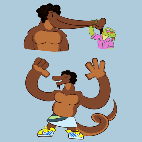cute gummy lizard gets their snout pulled and show off with big long arms and hands