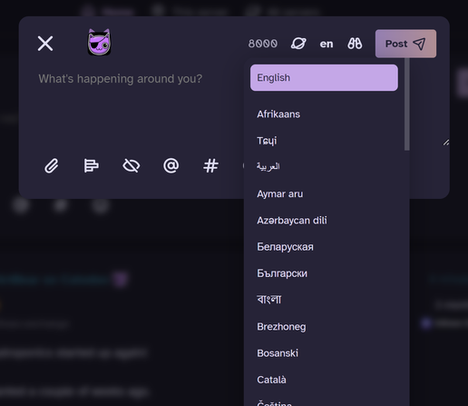 Catodon's posting form, including a language selector.