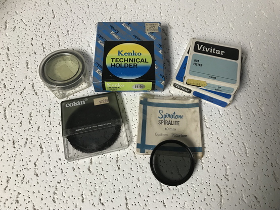 Zeiss, Kenko technical holder, vivitar filters, Cokin filter system and Spiratone/Spiralite polarizer