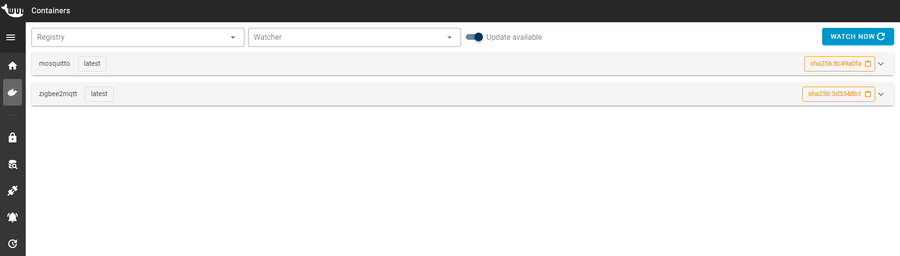 Se ve la pagina de diun indicando que tengo dos imágenes de docker por actualizar en mi sistema.