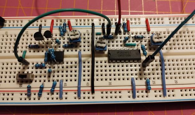the prototype to check if everything works as intended. a few resistors at the top right didn't make enough contact with their thin legs